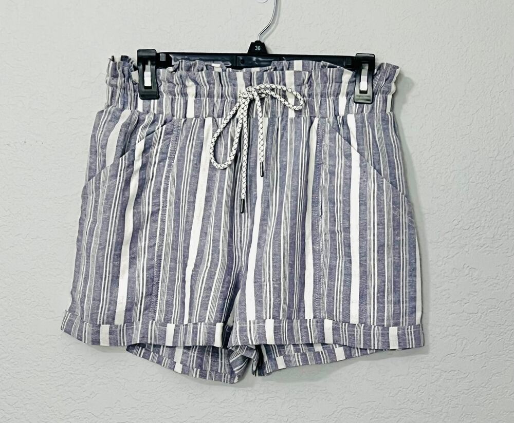 Coastal Nautical Old Money Resort Wear Linen Blend Shorts w/Paperbag Waist MED.